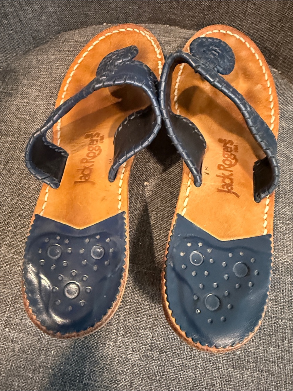 Jack Rogers Navy genuine Leather heeled Sandals handcrafted USA - Picture 4 of 10